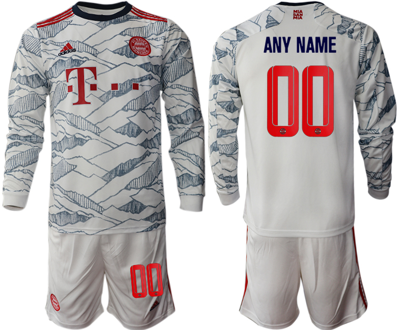 Men 2021-2022 Club Bayern Munich Second away white Long Sleeve customized Soccer Jersey->bayern munich jersey->Soccer Club Jersey